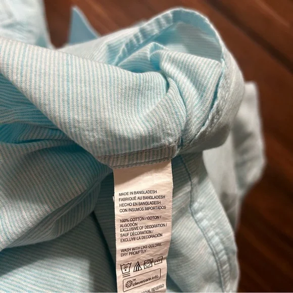 Izod Saltwater XXL Men’s Button Down Shirt Short Sleeve Teal White Relaxed - Picture 7 of 8